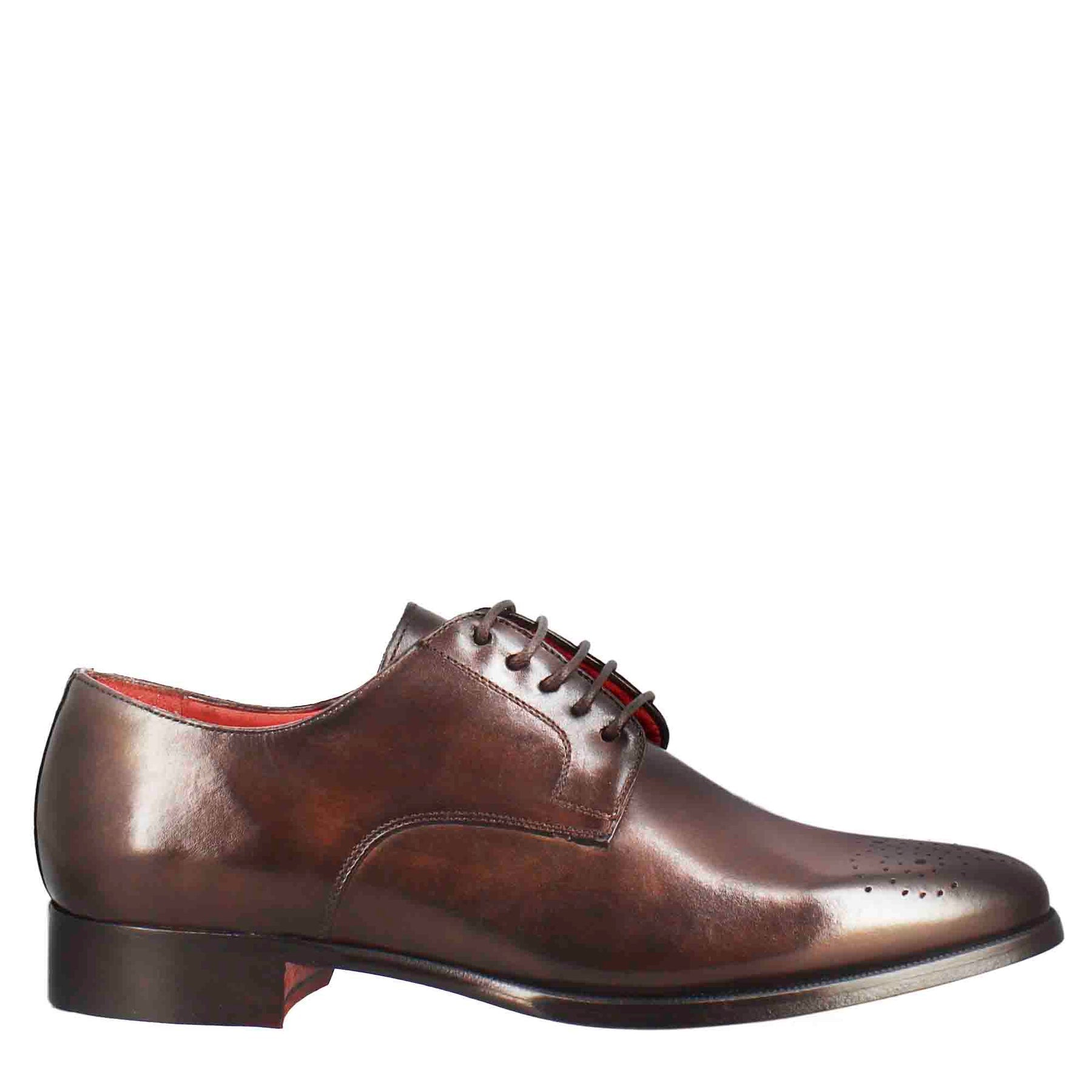 Derby homme en cuir marron foncé à bout carré avec motif