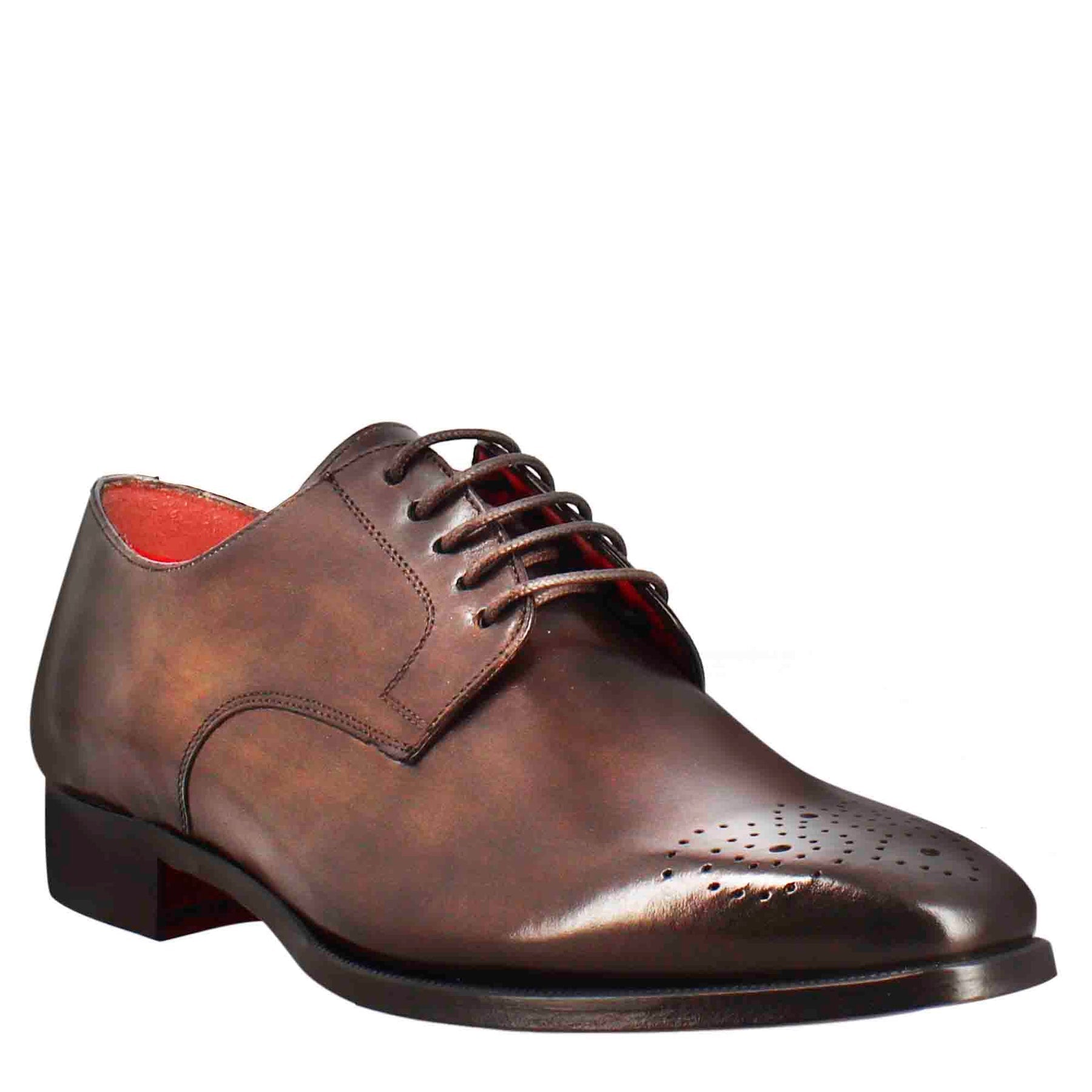 Derby homme en cuir marron foncé à bout carré avec motif