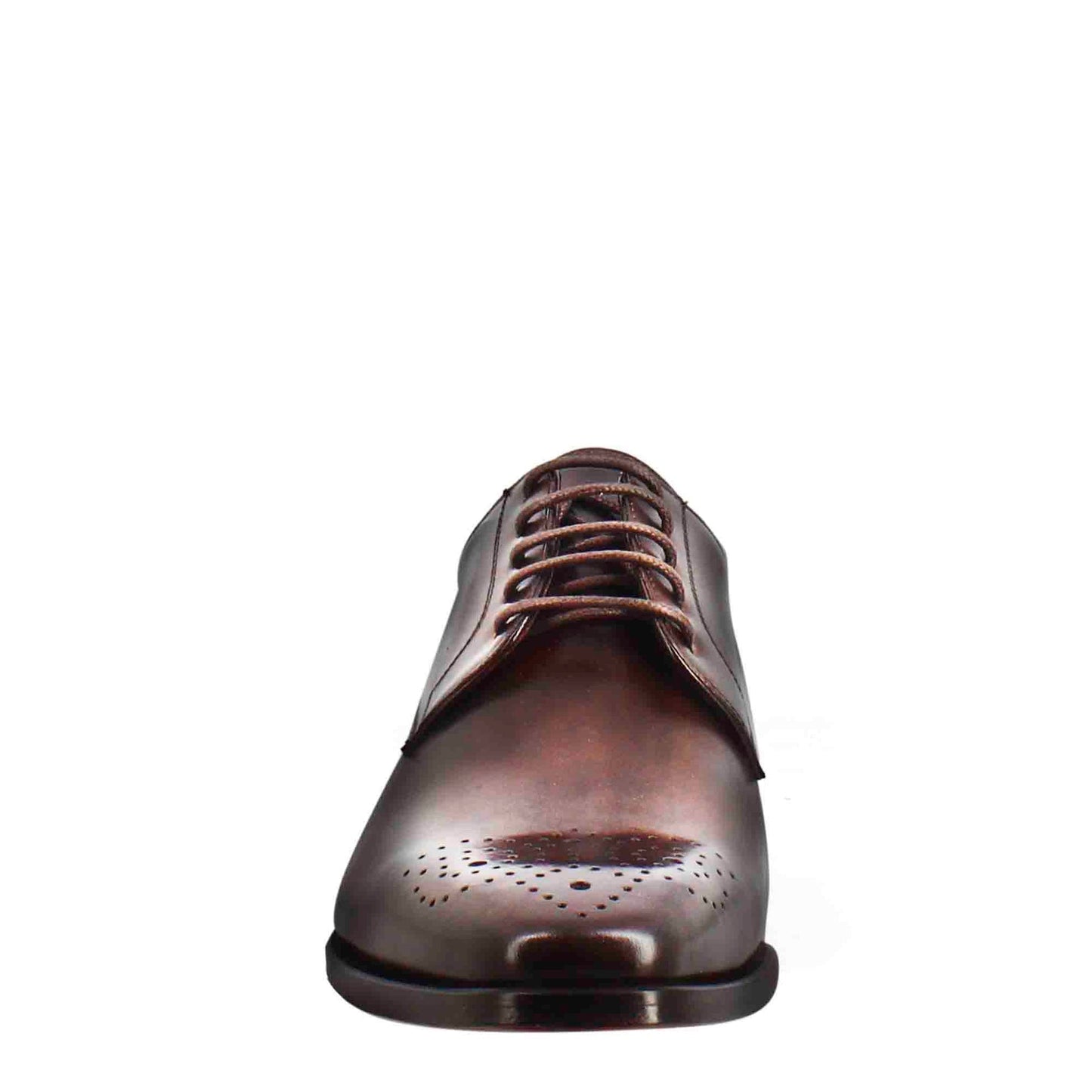 Men's derby in dark brown leather with square toe with design