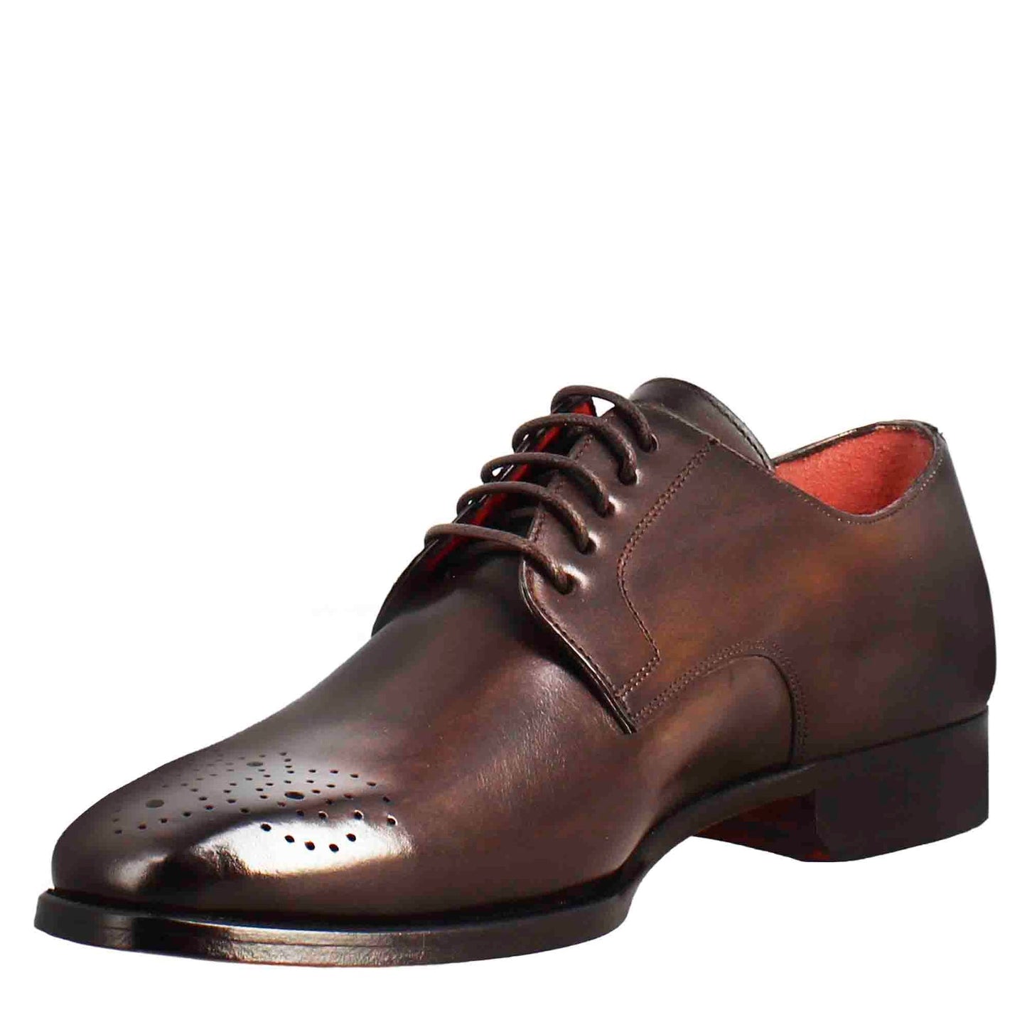 Men's derby in dark brown leather with square toe with design