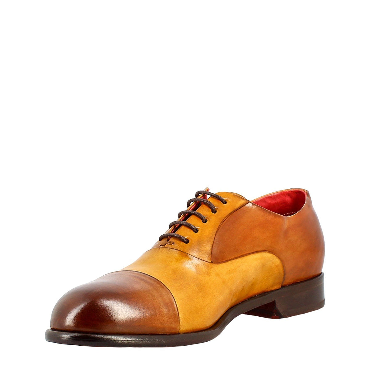 Elegant men's brown and yellow oxford in leather and red lining in just €189.99
