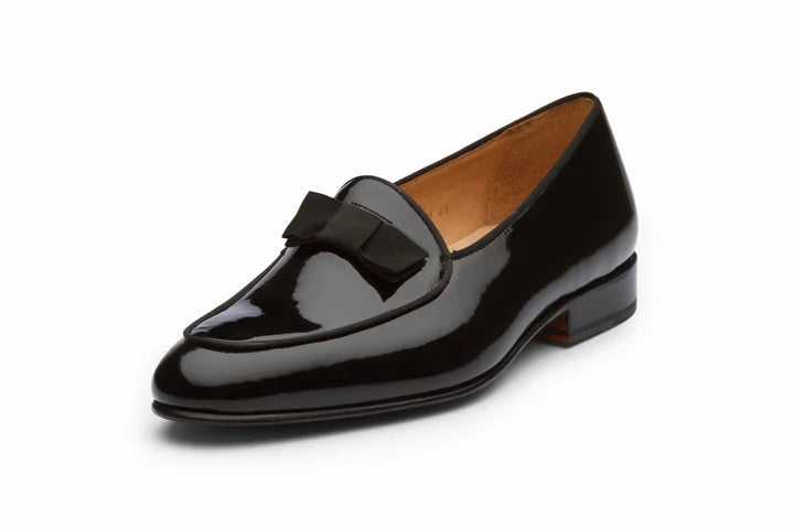 Formal Loafers with Grosgrain Bow - Black Patent