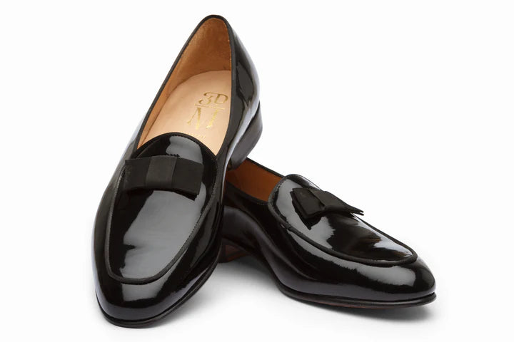 Formal Loafers with Grosgrain Bow - Black Patent