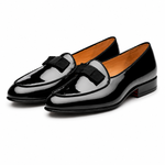 Formal Loafers with Grosgrain Bow - Black Patent