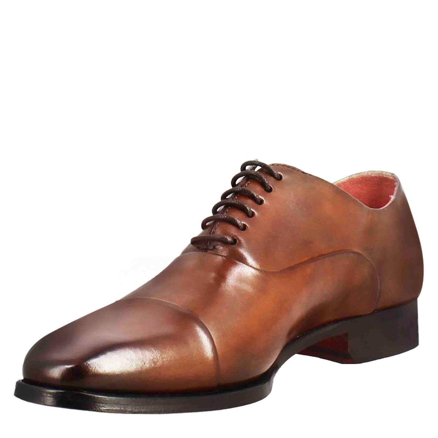 Oxford shoes with toe cap in brandy-colored leather