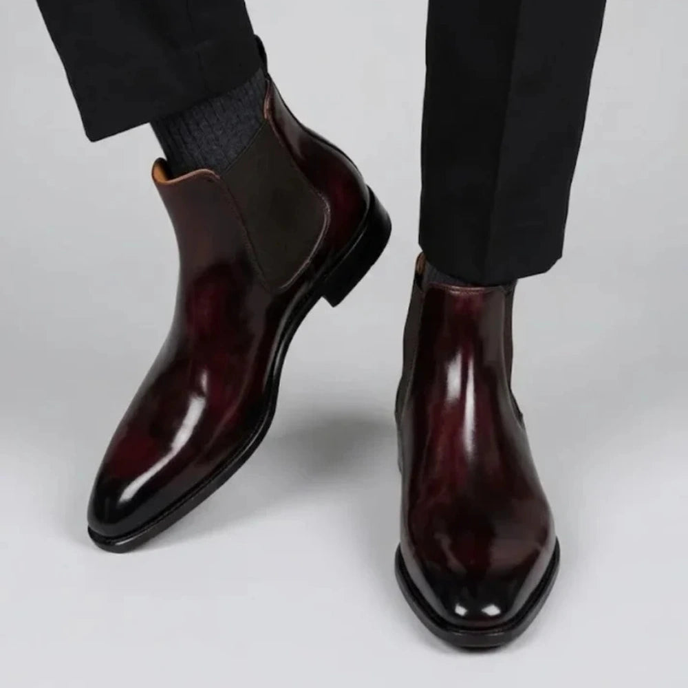 Handmade Burgundy Patina Leather Chelsea Boots