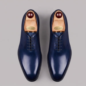 Handmade Men's Blue Patina Leather Formal Shoes