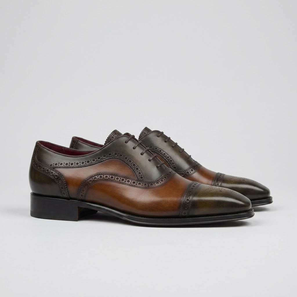 Handmade Men's Brown Leather Brogue Oxfords in just €178.99