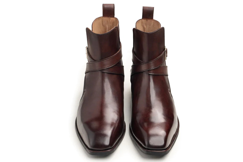 Handmade Men's Dark Brown Leather Ankle High Jodhpur Boots