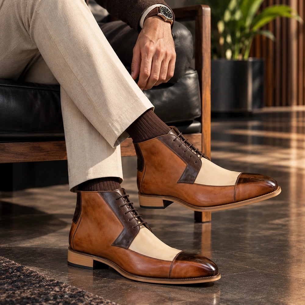 Handmade Men's Tri Tone Genuine Leather Boots in just €188.99