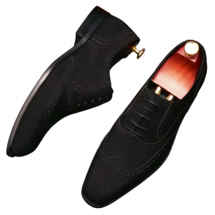 Handmade Men's Black Suede Leather Wingtip Oxford Shoes