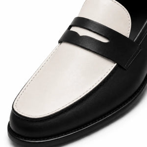 Handmade Men's Black & White Leather Loafers