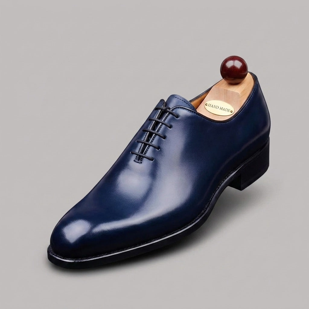 Handmade Men's Blue Patina Leather Formal Shoes