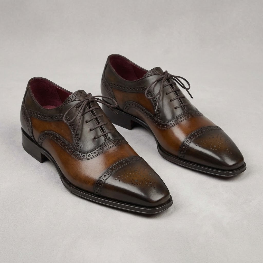 Handmade Men's Brown Leather Brogue Oxfords in just €178.99