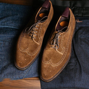 Handmade Men's Brown Suede Leather Oxford Shoes in just €188.99