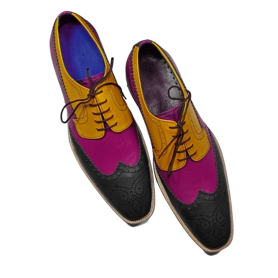 Handmade Men's Tri Tone Leather Wingtip Oxford Shoes in just €188.99