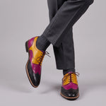 Handmade Men's Tri Tone Leather Wingtip Oxford Shoes