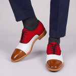 Chaussures Oxford à bout droit en daim tricolore pour hommes faites à la main