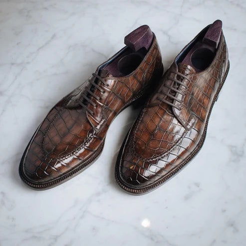 Handmade Men's Brown Alligator Leather Shoes