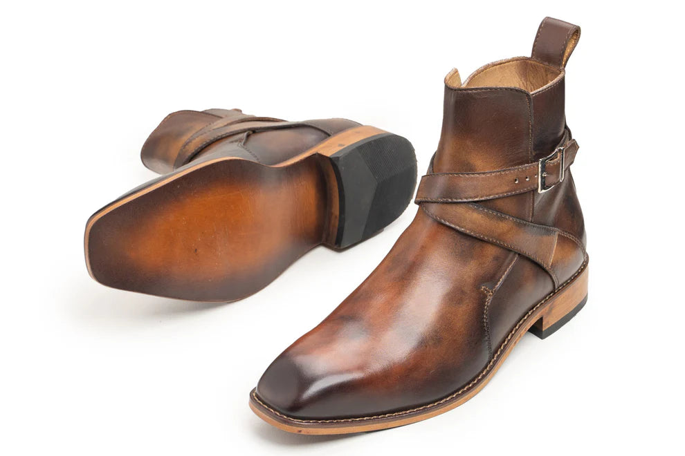Handmade Men's Brown Leather Ankle High Jodhpur Boots