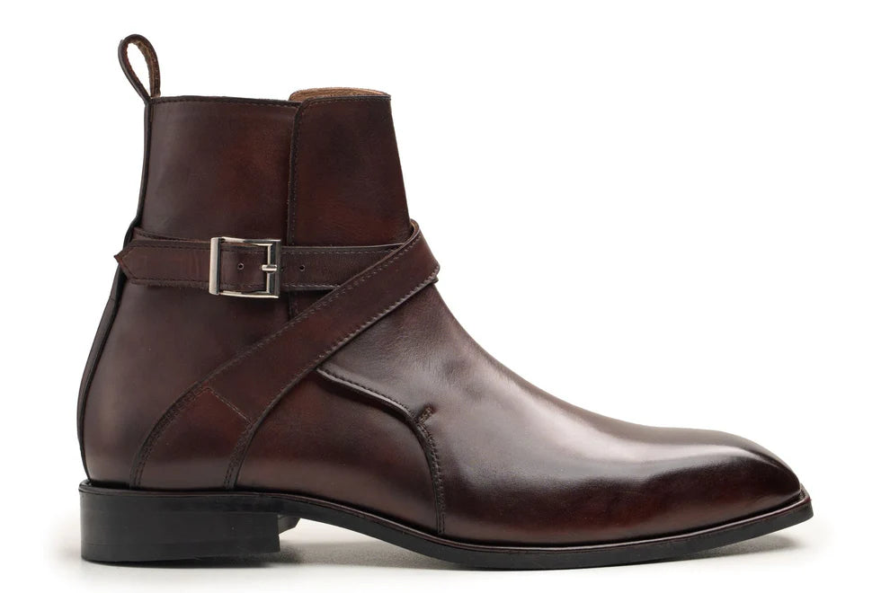 Handmade Men's Dark Brown Leather Ankle High Jodhpur Boots