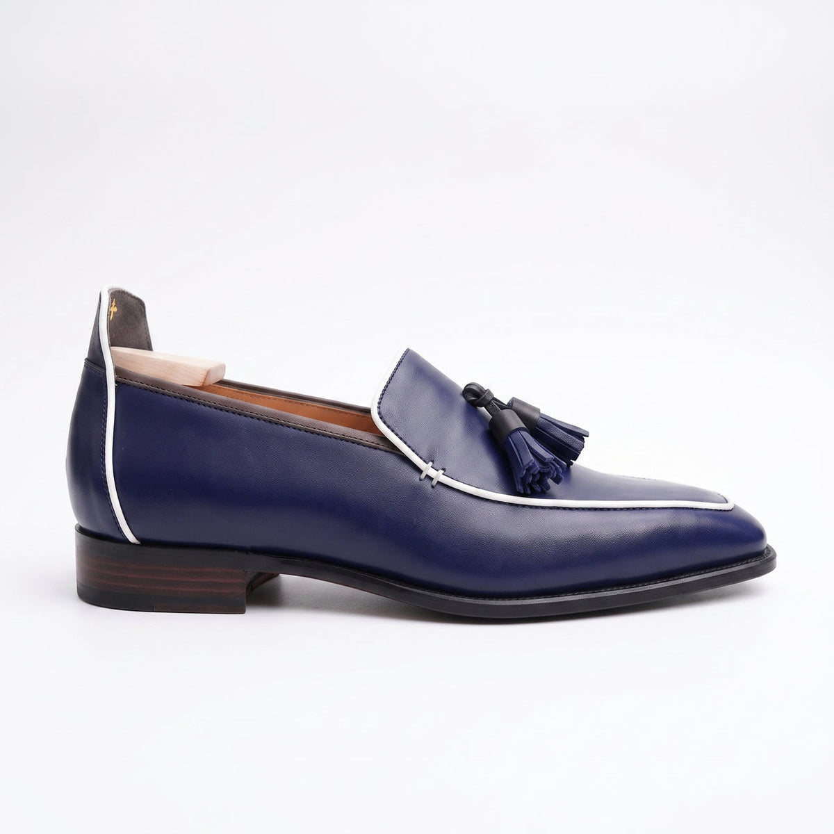 Men's Navy Blue Leather Tasseled Moccasin Loafers