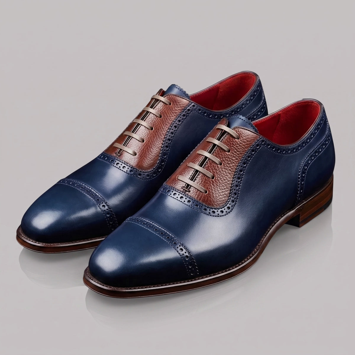 Men's Blue & Brown Leather Oxford Shoes