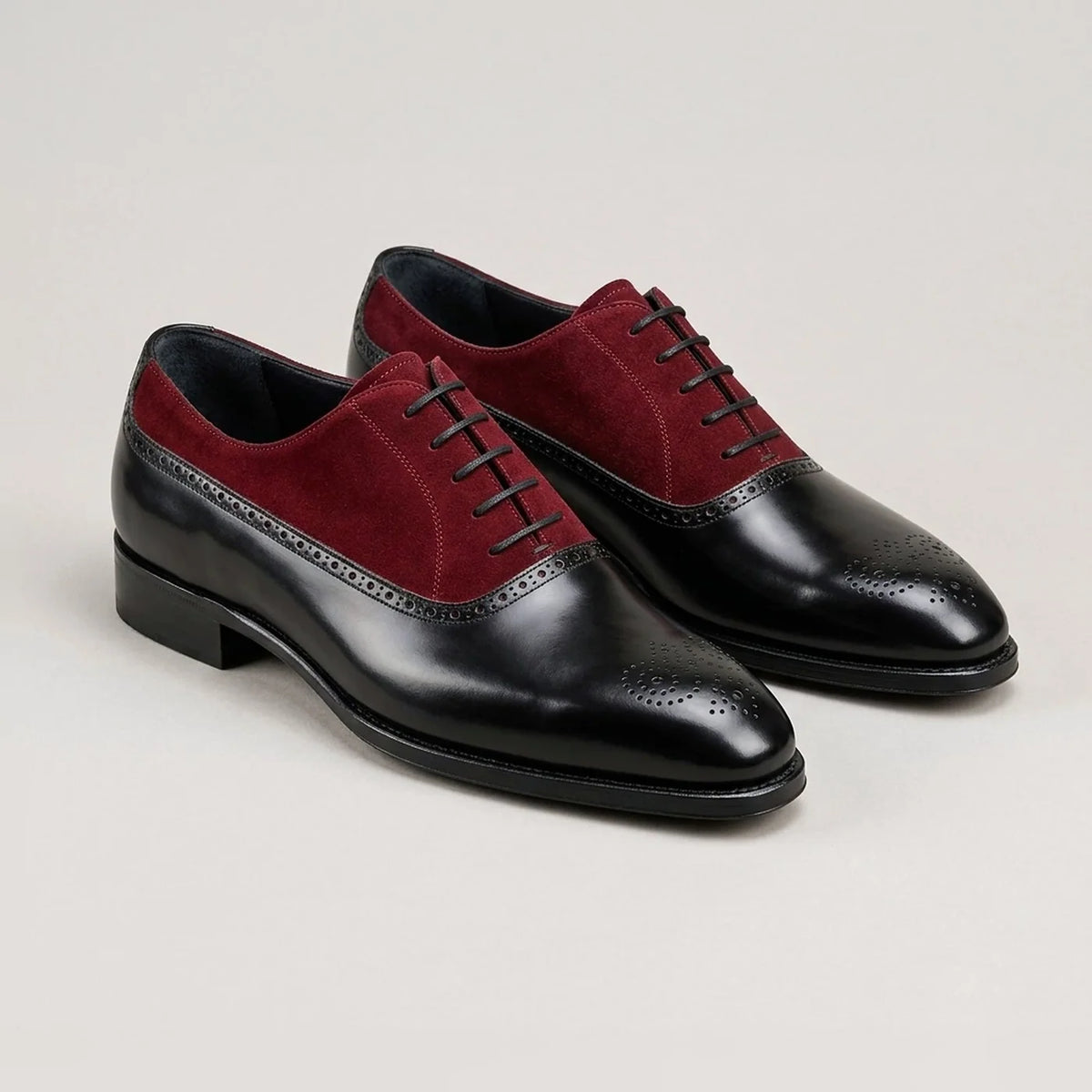 Men's Black & Maroon Suede Leather Oxford Shoes