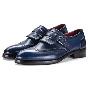 Wingtip Brogue Kiltie Monk Strap - Marineblau