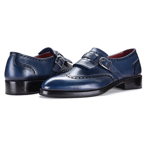 Wingtip Brogue Kiltie Monk Strap - Marineblau