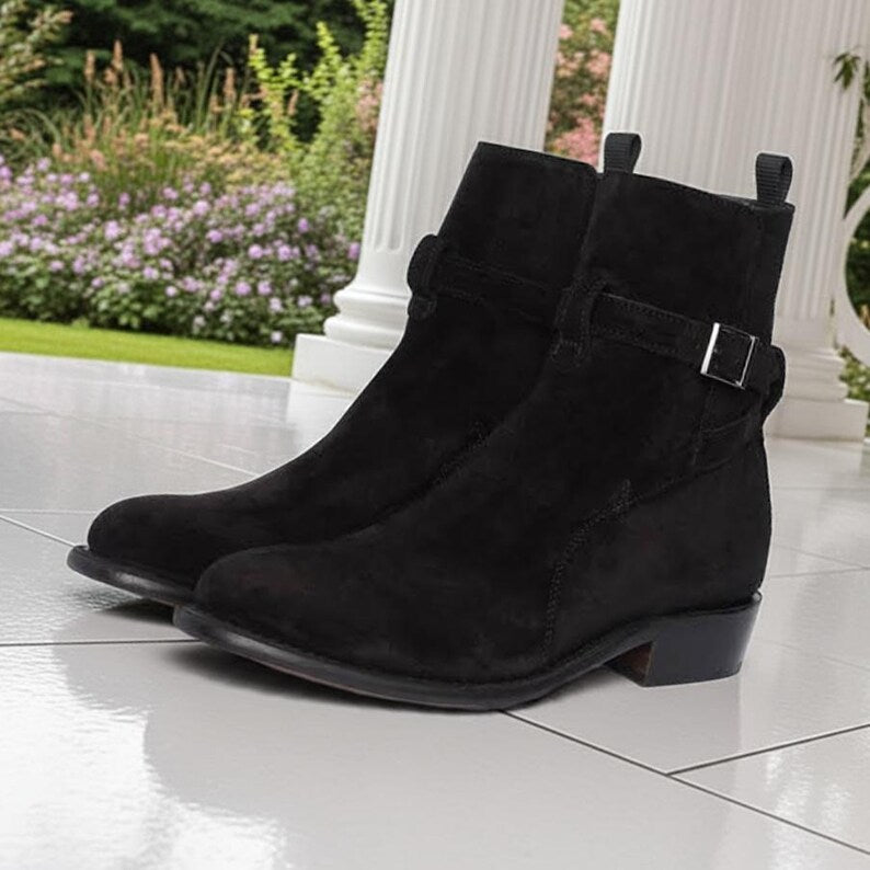Men's Black Suede Leather Jodhpur Boots