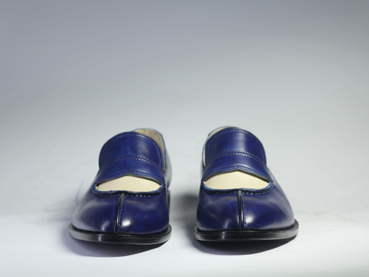 Men's Blue & Beige Patina Leather Moccasin Loafers