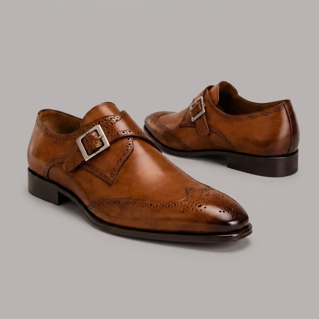 Men's Brown Leather Oxford Wingtip Monk Shoes in just €188.99