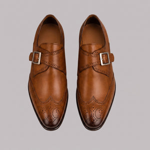 Men's Brown Leather Oxford Wingtip Monk Shoes in just €188.99