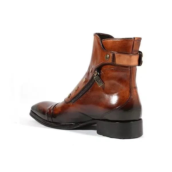 Men's Brown Patina Leather Ankle High Military Boots in just £199.99