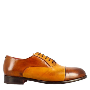 Elegant men's brown and yellow oxford in leather and red lining in just €189.99