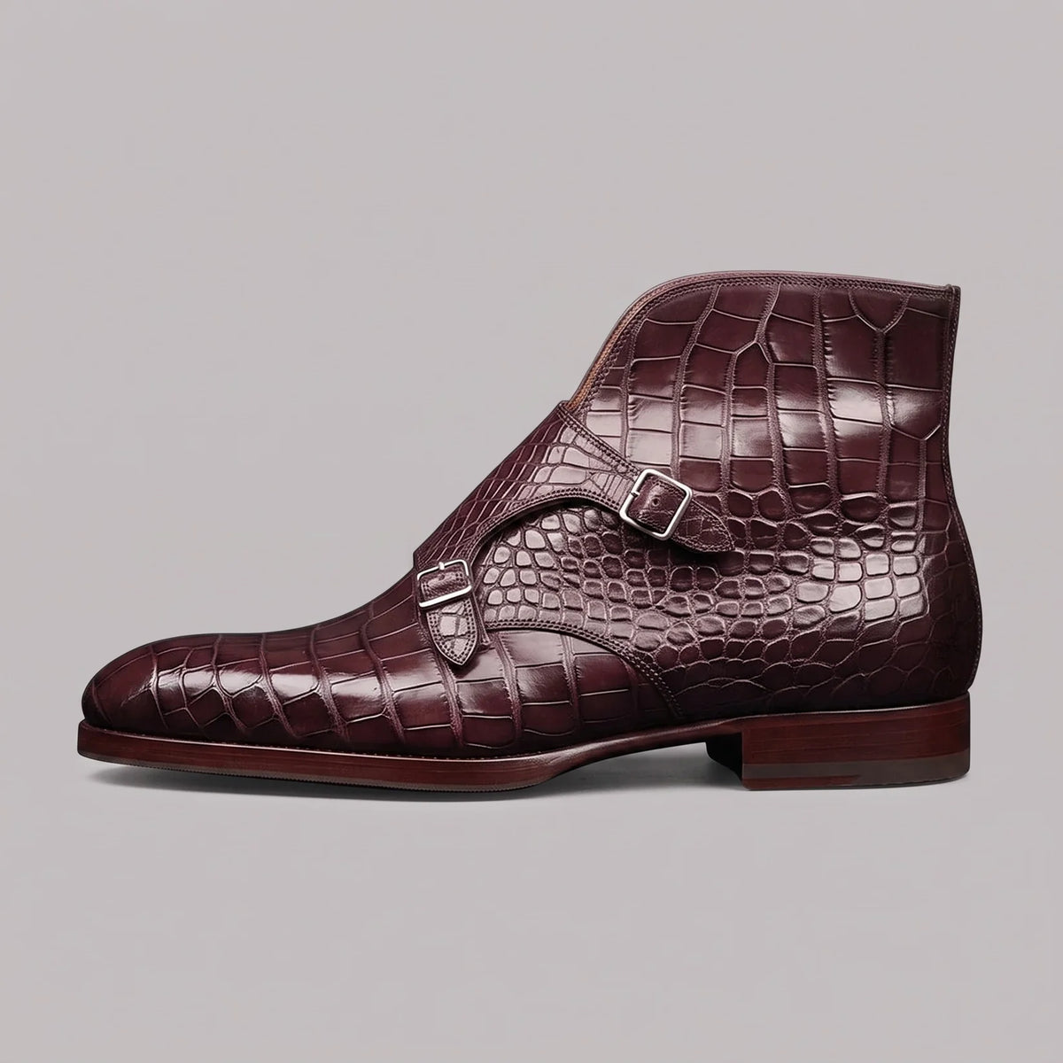 Men's Dark Brown Alligator Texture Leather Boots in just €190.99