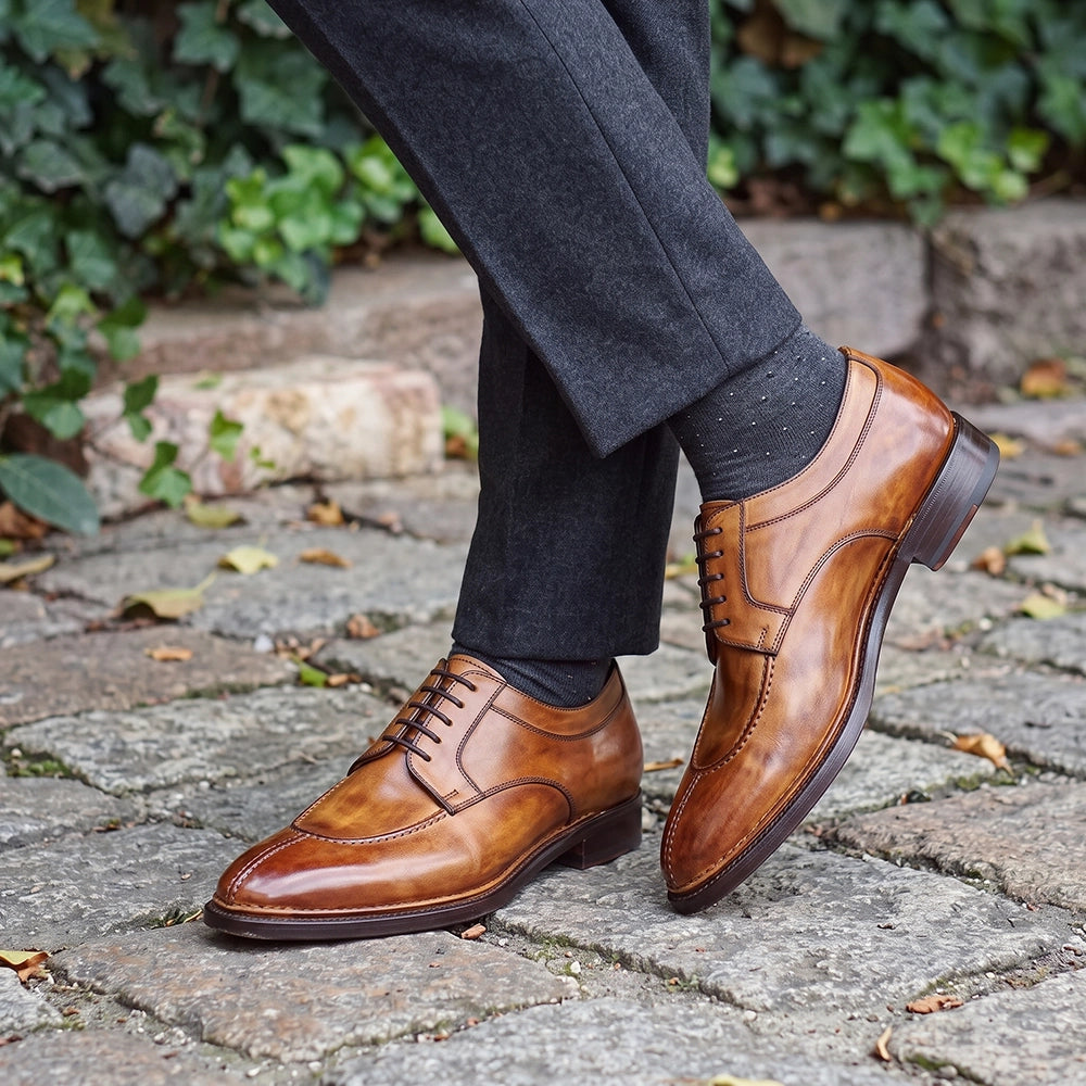 Men's Tan Brown Leather Slip Toe Oxford Shoes in just £184.99