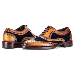 Men's Tan & Navy Blue Suede Leather Wingtip Shoes