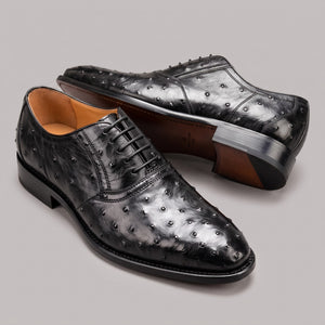 Men's Black Ostrich Impression Leather Oxford Shoes in just €184.99