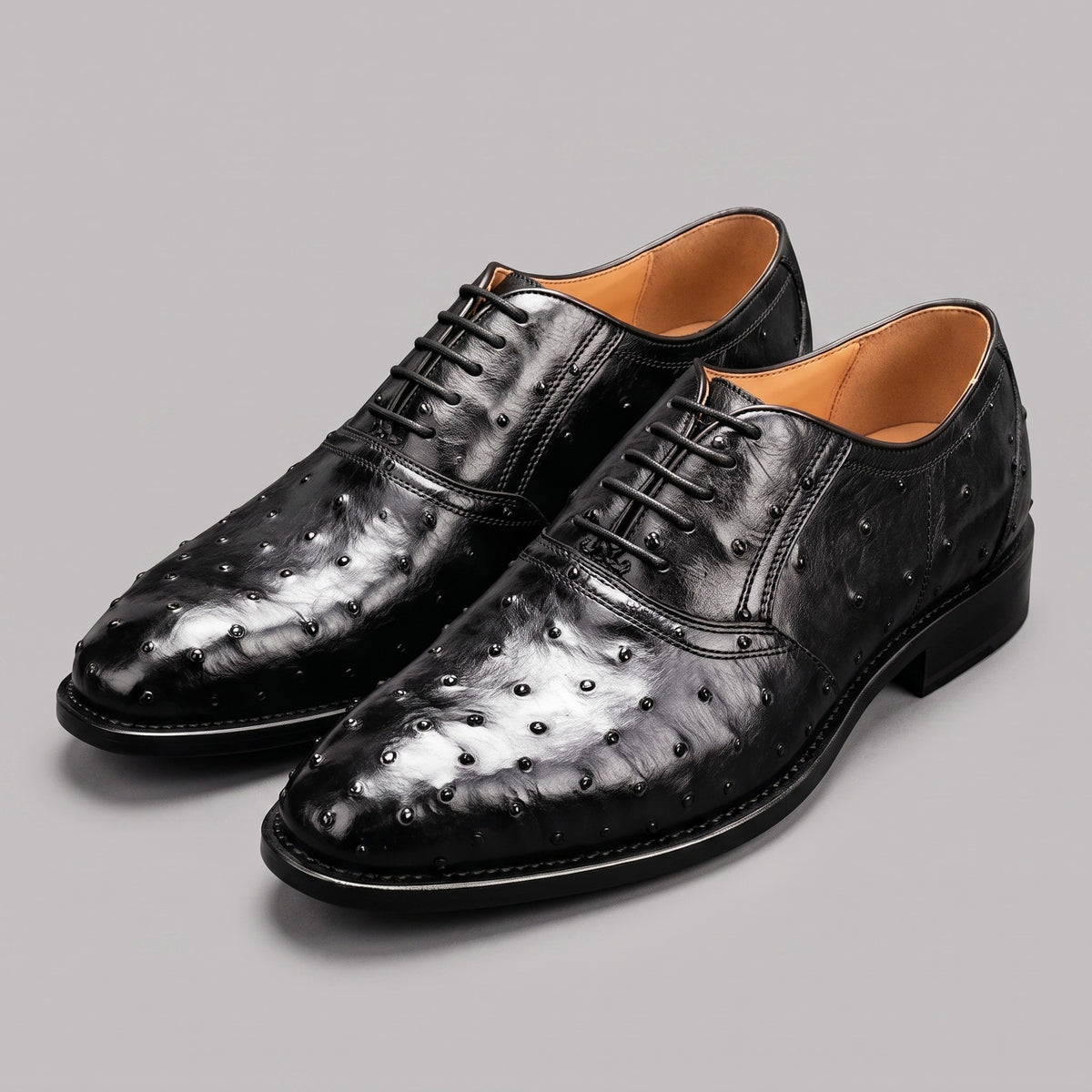 Men's Black Ostrich Impression Leather Oxford Shoes in just €184.99