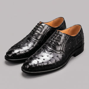 Men's Black Ostrich Impression Leather Oxford Shoes in just €184.99