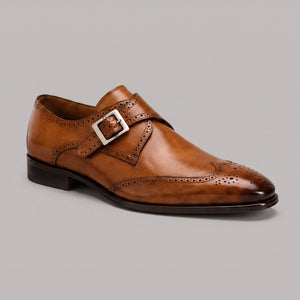 Men's Brown Leather Oxford Wingtip Monk Shoes in just €188.99