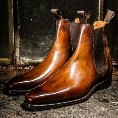 Bottines Chelsea en cuir patiné marron pour homme
