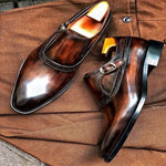 Derby-Schuhe im Monk-Stil aus braunem Patina-Leder für Herren