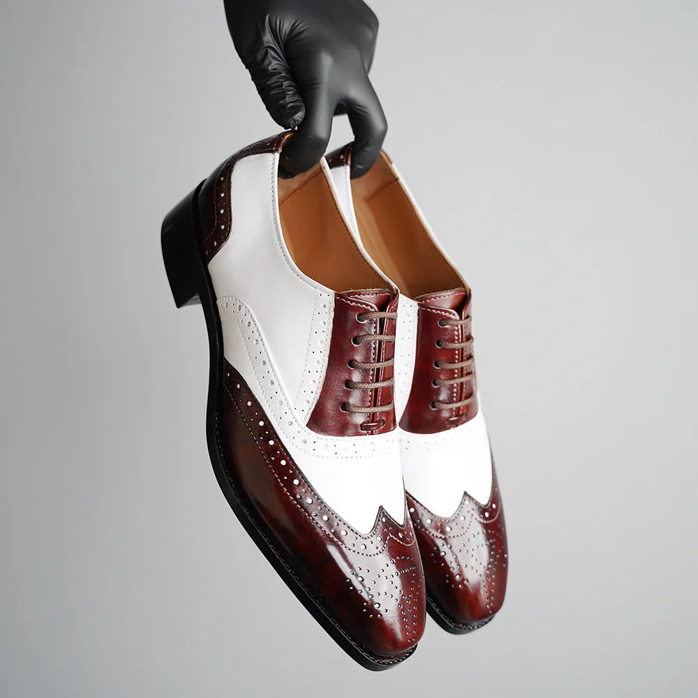 Men's Brown & White Leather Wingtip Spectator Shoes