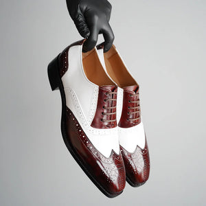 Men's Brown & White Leather Wingtip Spectator Shoes