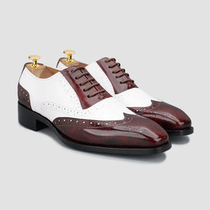 Men's Brown & White Leather Wingtip Spectator Shoes
