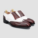 Men's Brown & White Leather Wingtip Spectator Shoes