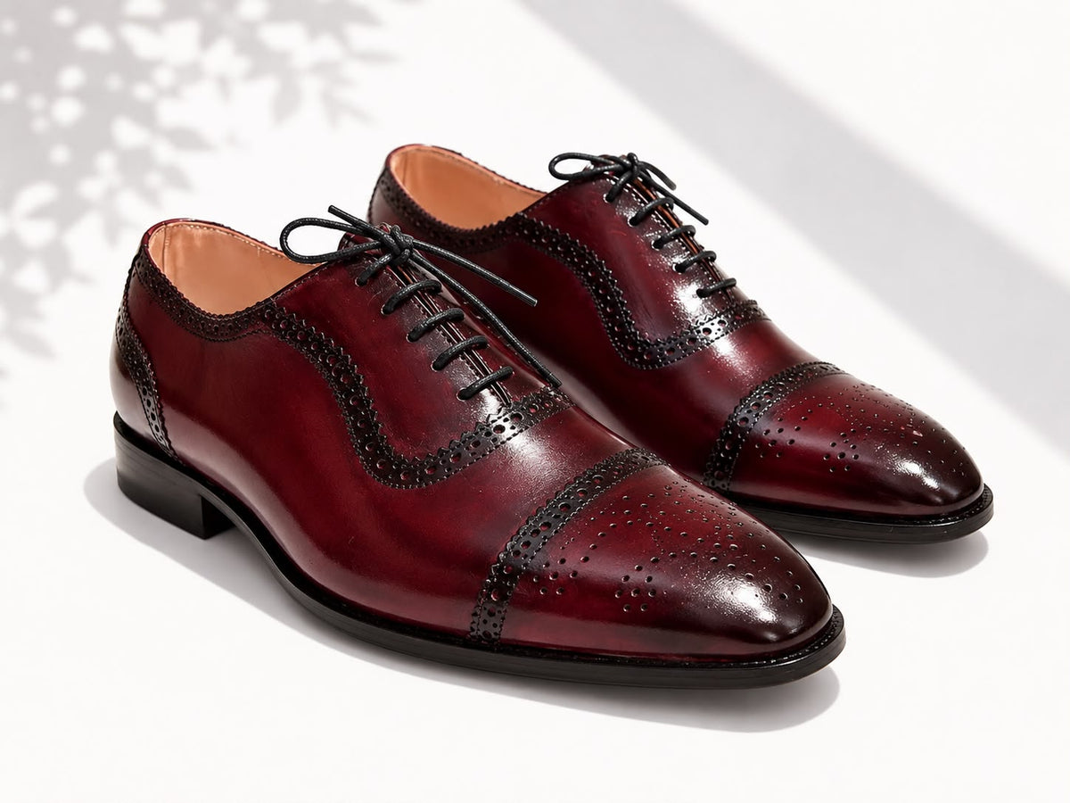 Men's Burgundy Patina Leather Oxford Shoes